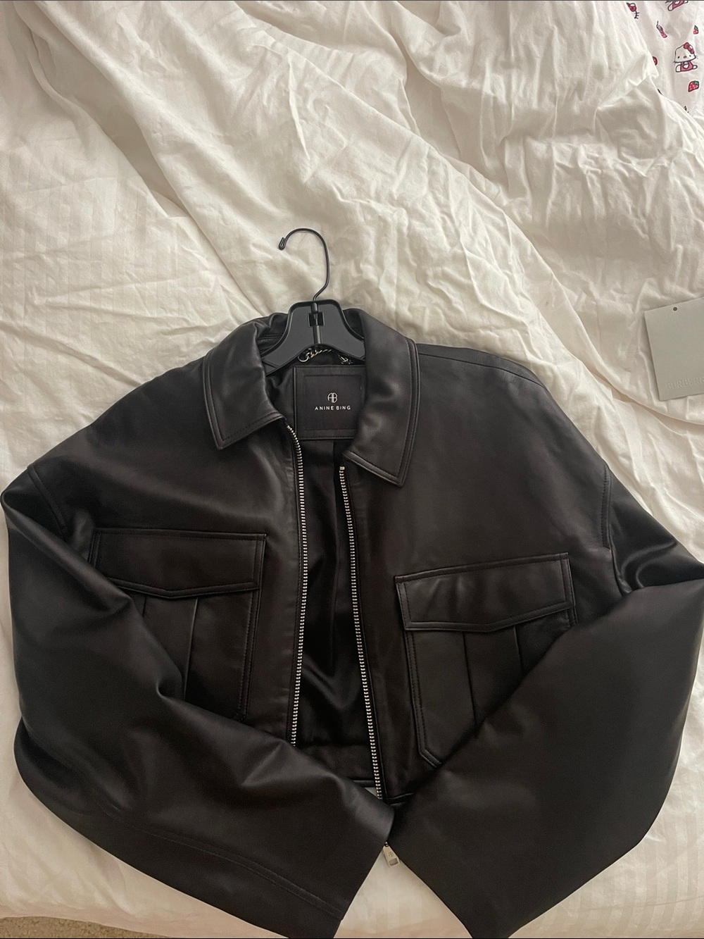 Anine Bing Black Leather Cropped Jacket